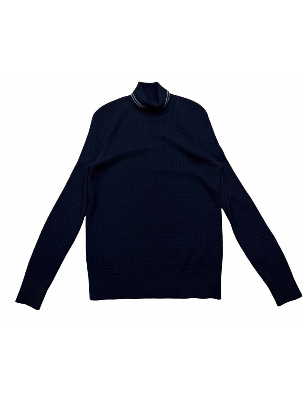 Patrick Assaraf Waffle Stitch Turtleneck Sweater Merino Wool Navy Blue Size S